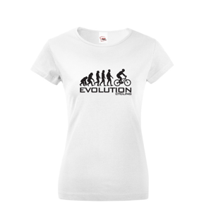 Dámské tričko s potiskem Evoluce cyklistiky. Nejoblíbenější motiv v kategorii.