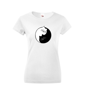 Dámske tričko s potlačou Mačacíí Jing Jang - štýlové tričko s mačkami