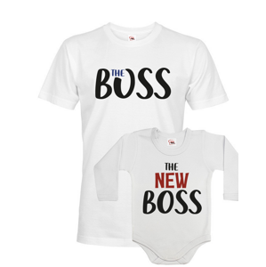 Detské body a pánske tričko s potlačou The boss a The new boss