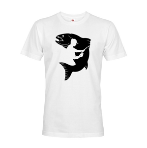 Pánské rybárské tričko s potlačou siluety rybára a ryby
