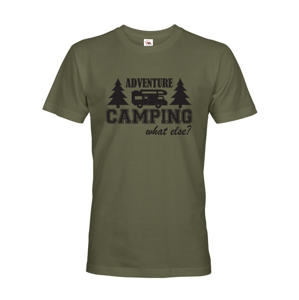Pánske tričko s karavanom - Adventure Camping what else?
